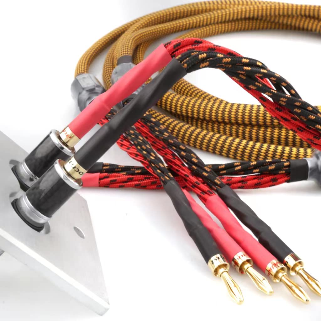 OFC Audiophile Speaker Cable with 8 Banana Plugs, 9.89ft 3m Nylon Braid J517
