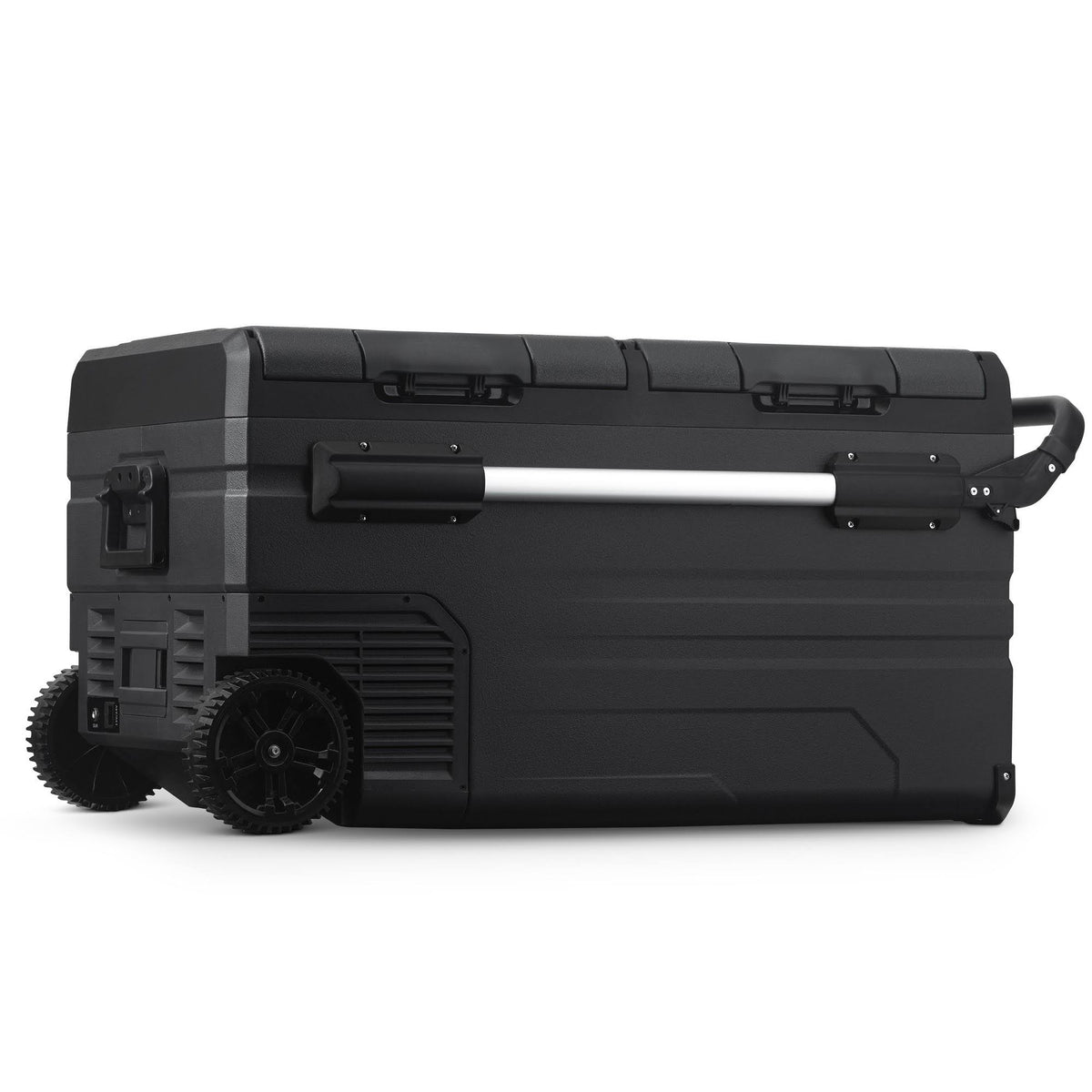 Portable 80 qt. Electric Car Camping Cooler with Dual Zone Fridge and Freezer Storage - Black F4201