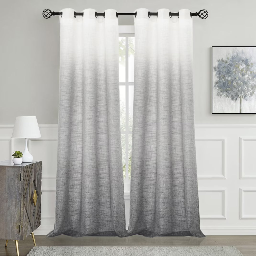Ombre Gray Semi Sheer Grommet Window Curtain Panel, Cream White to Gray, 40"x84"x2 X429