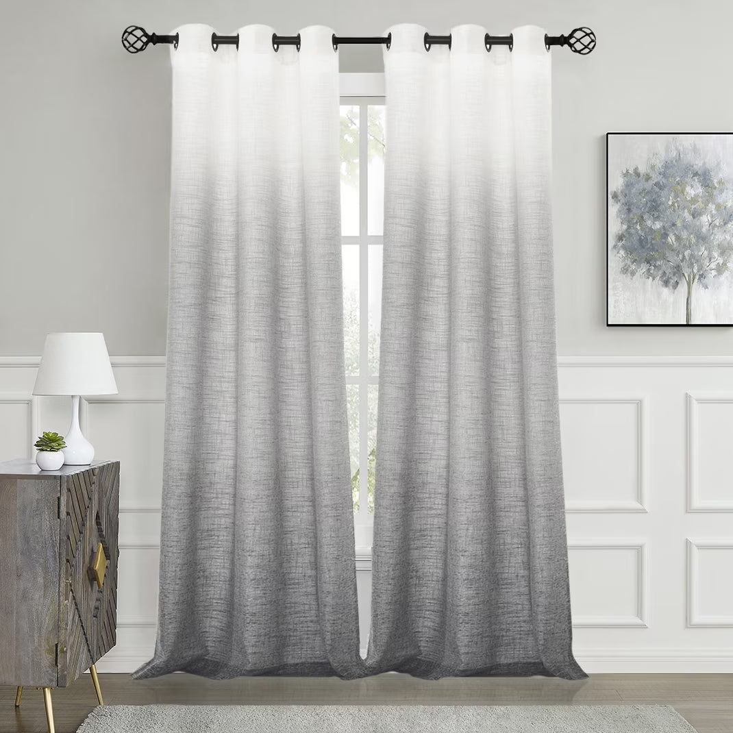 Ombre Gray Semi Sheer Grommet Window Curtain Panel, Cream White to Gray, 40"x84"x2 X429