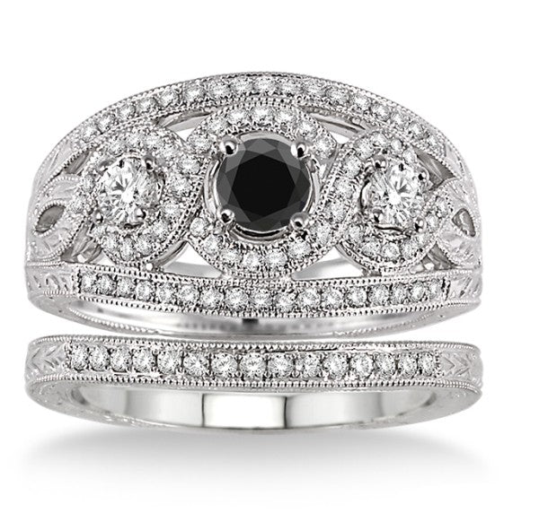 Black Diamond Trilogy Ring on 10k White Gold A688503