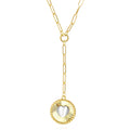 14K Gold Two-Tone Yellow White Round Heart Medallion Paperclip Necklace 18" Z142930