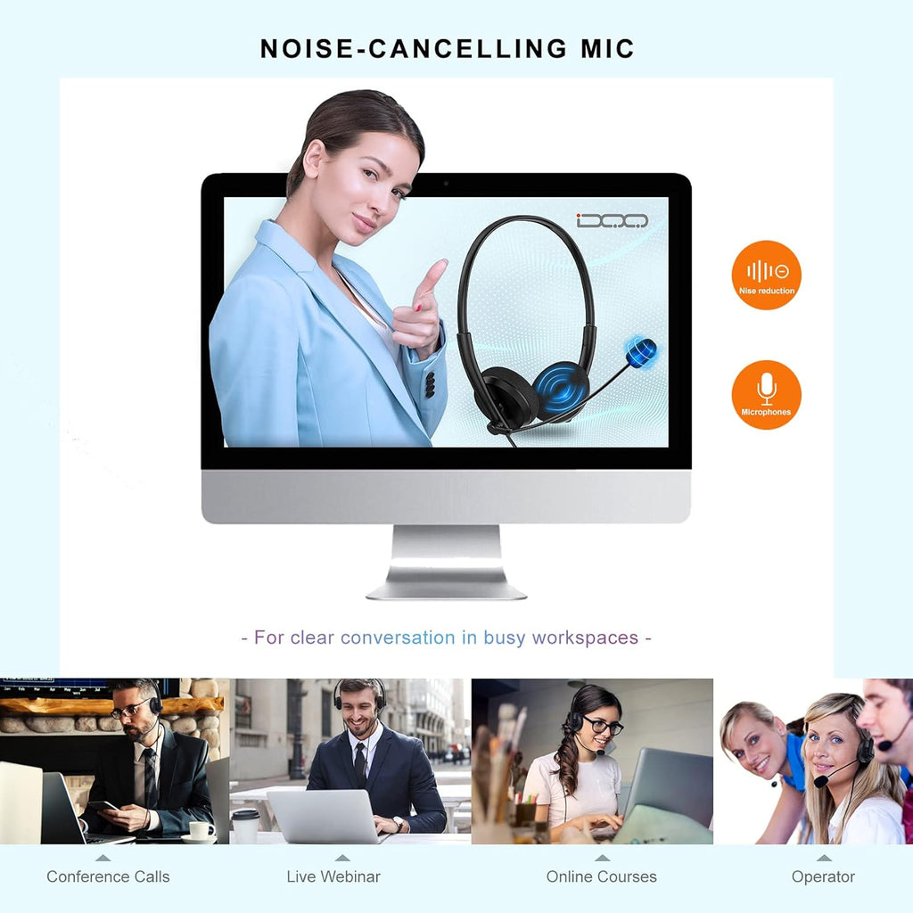 USB Headset with Microphone Noise Cancelling for Laptop PC Office Headset Pack of 2 P297195