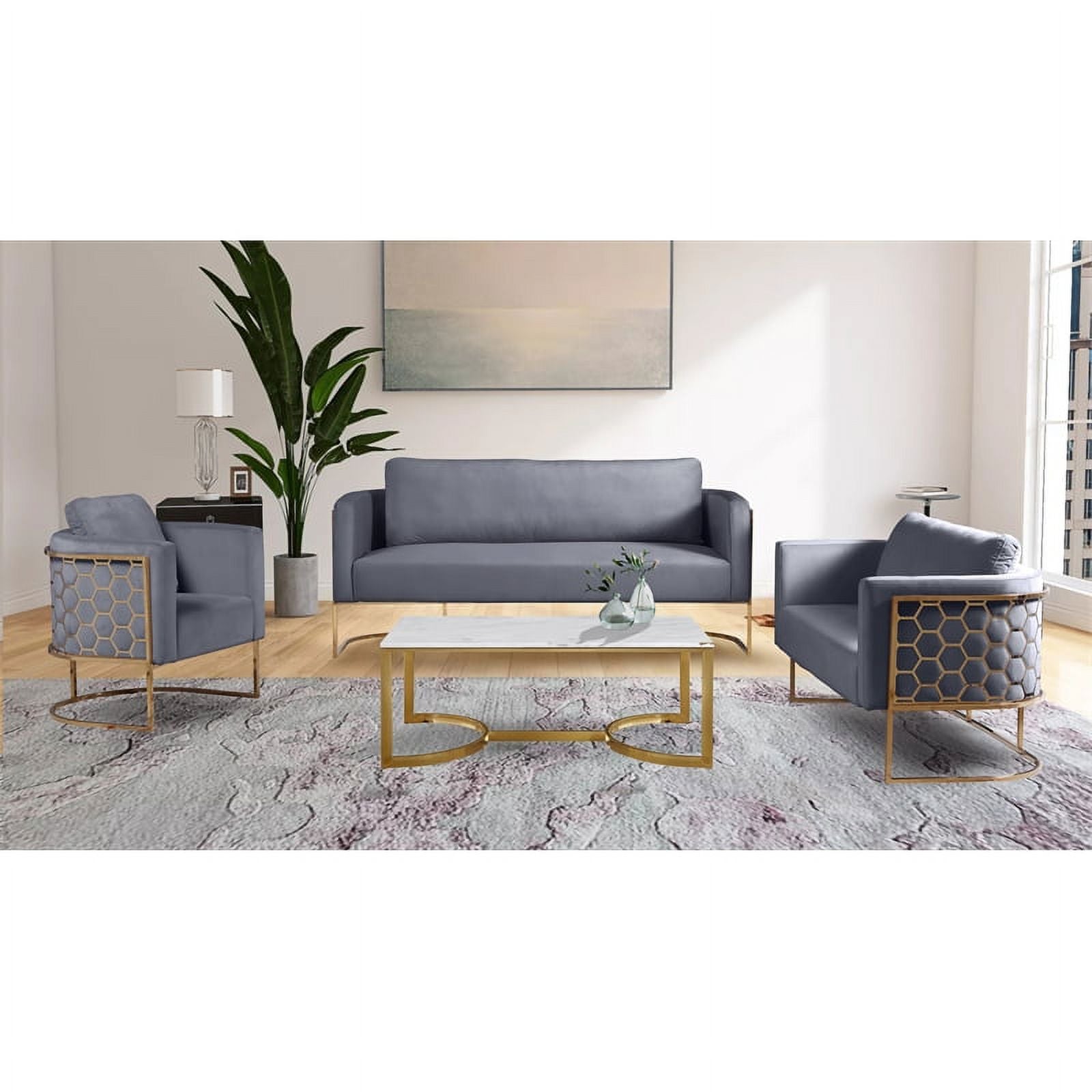 Gray Velvet Chair with Gold Iron Metal Base W224116