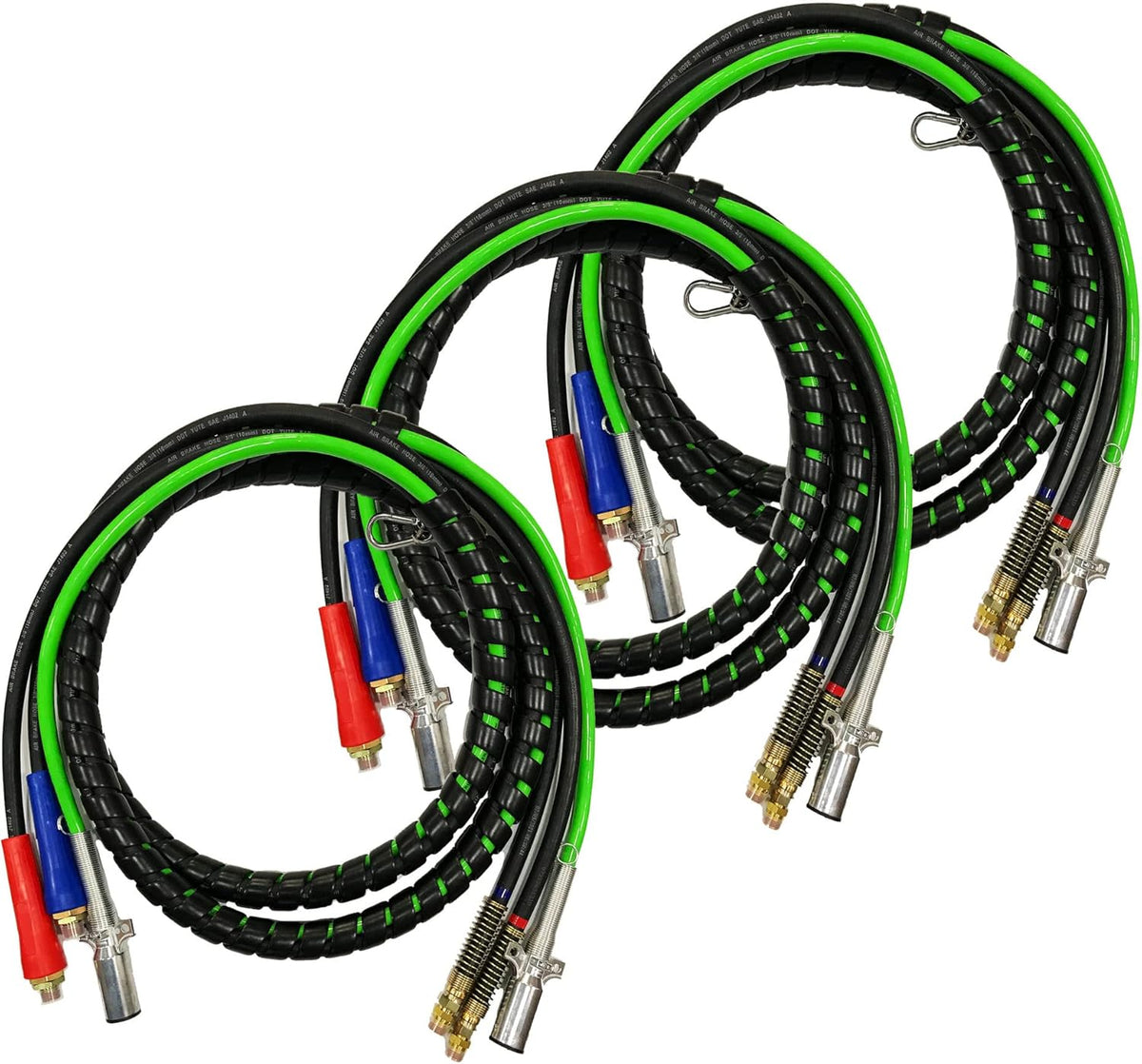 12Ft 3 in 1 ABS & Air Power Line Hose Wrap 7 Way Electrical Cable Assembly with Handle Grip V3443