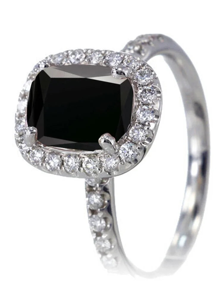 Black Diamond Bridal Ring Set on 10k White Gold R7835