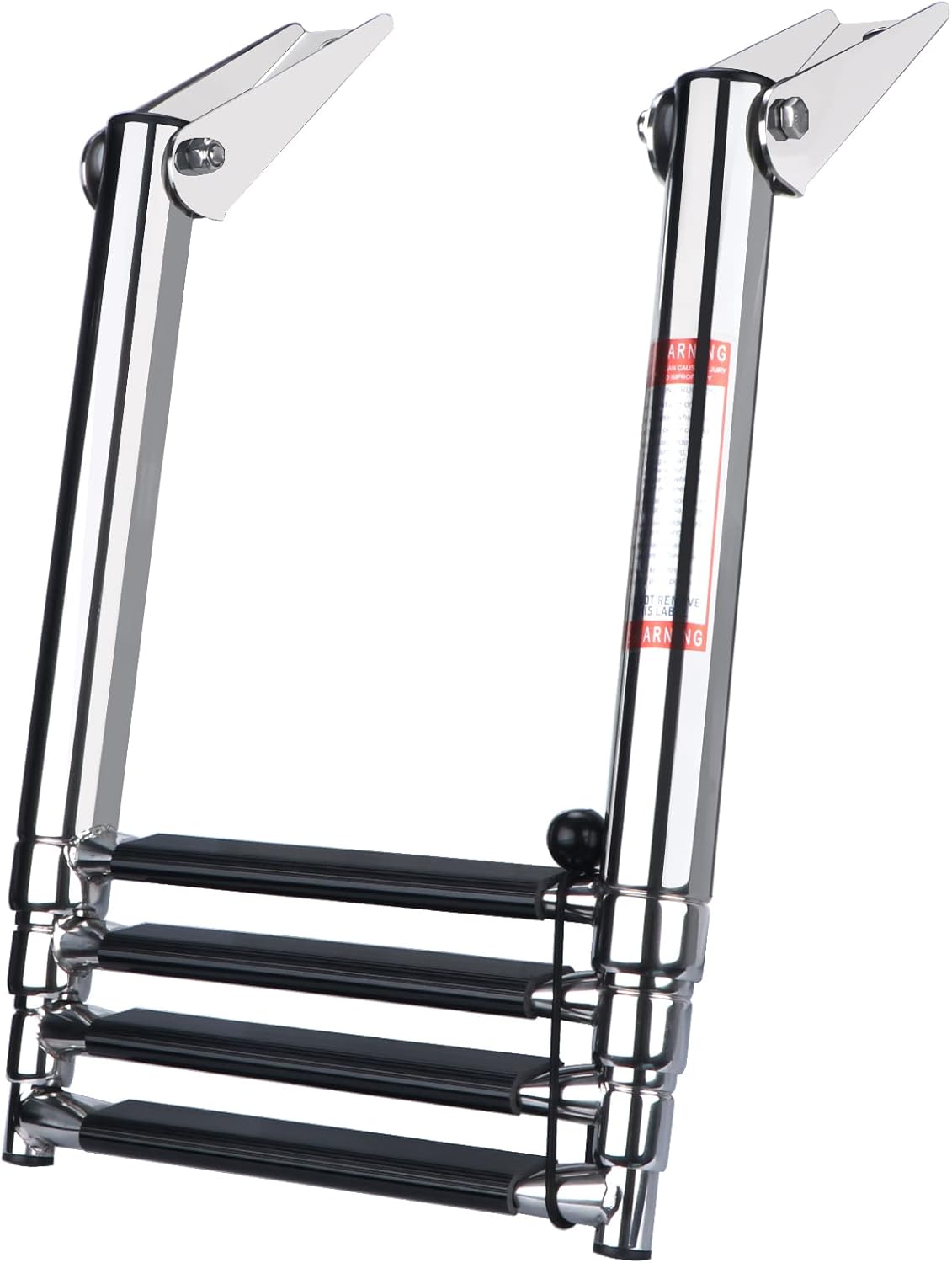 Telescopic 4 Step Stainless Steel Boat Ladder, 900 Pound Capacity, Pack of 2 W1905