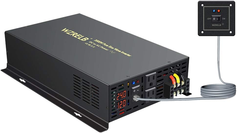 3000 Watt 24V DC Pure Sine Wave Power Inverter with Remote Control Switch, Dual 110V 120V AC Outlets Q291