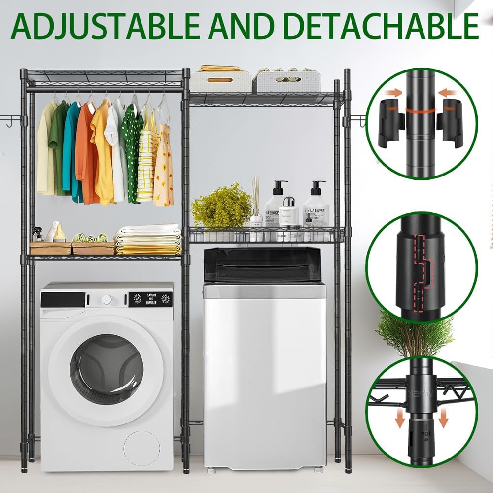 Black 4 Tier Clothes Drying Rack with Adjustable Shelves U86938