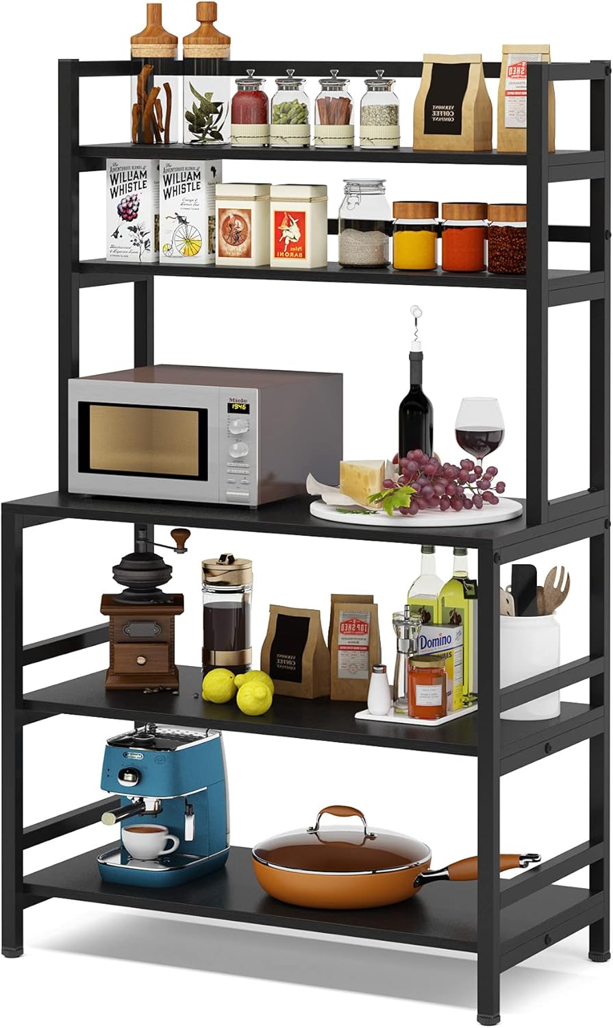 5-Tier Kitchen Bakers Rack with Hutch (Black) E93908