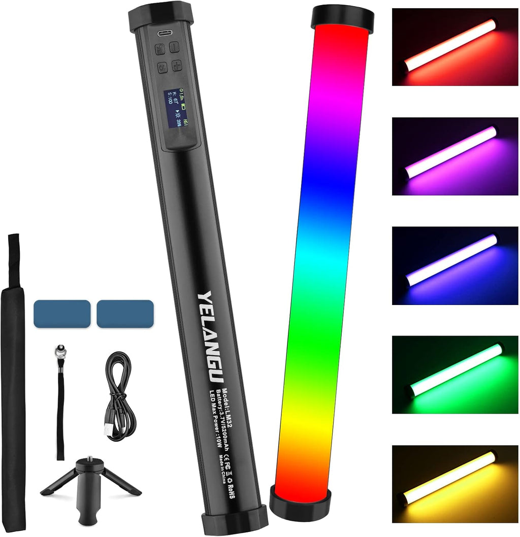 Handheld LED Video Light Stick 5200mAh Rechargeable 21 RGB Effect Dimmable 1200 Lm with Aluminum Body Pack of 2 G62730