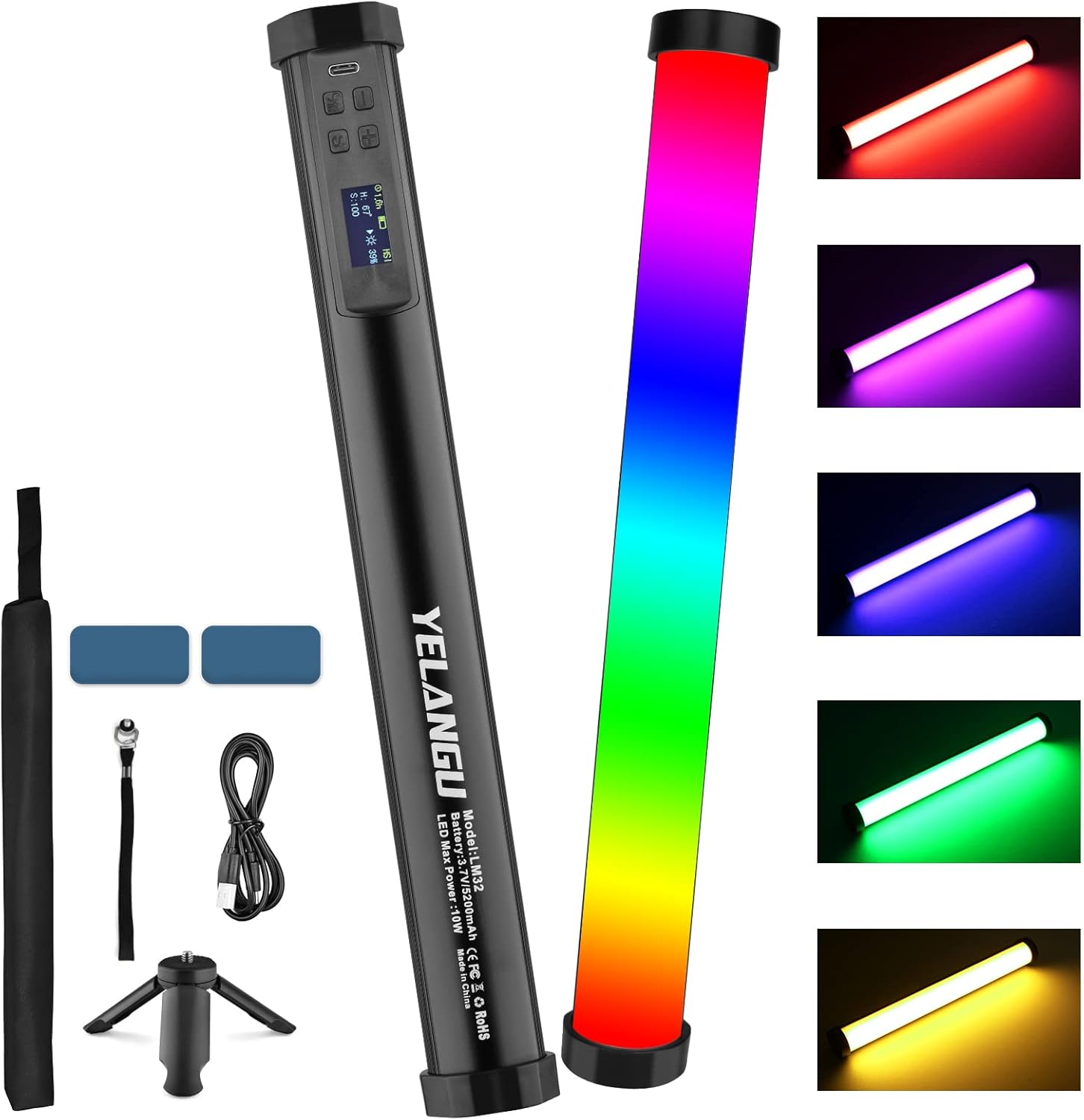 Handheld LED Video Light Stick 5200mAh Rechargeable 21 RGB Effect Dimmable 1200 Lm with Aluminum Body Pack of 2 G62730