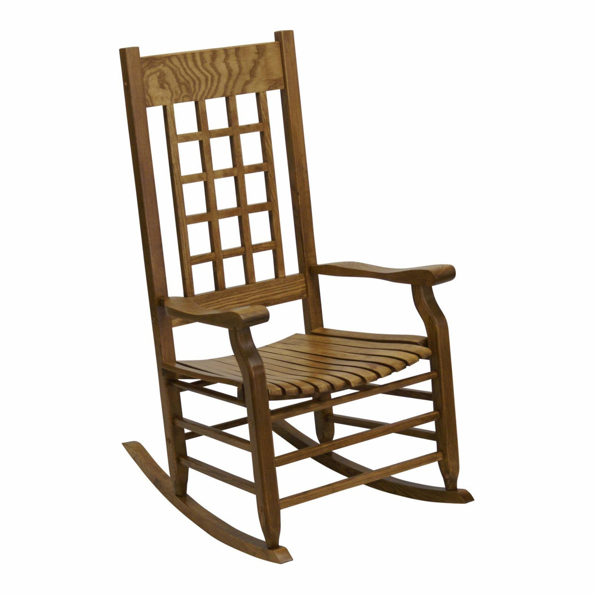 Brown Lattice Back Wood Patio Rocking Chair J183