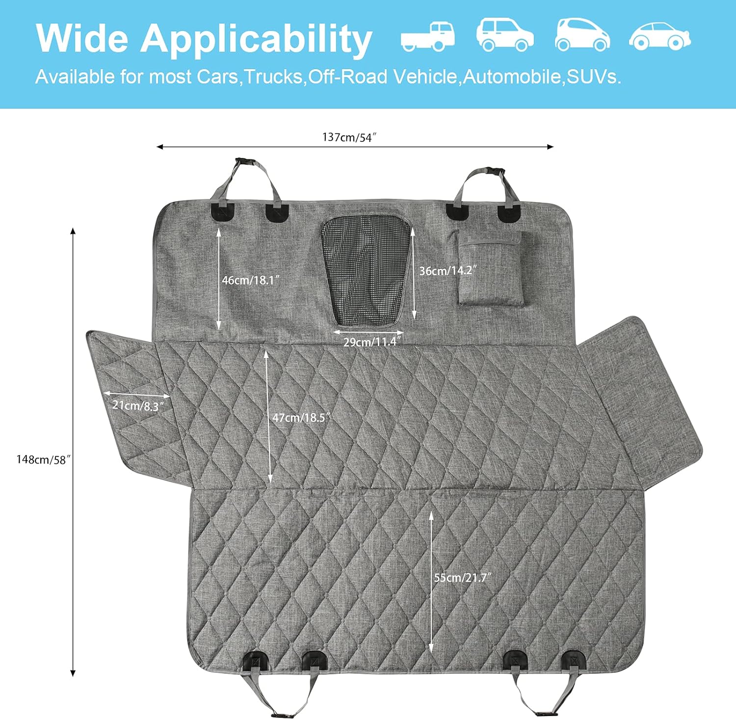 Gray Waterproof Dog Car Seat Cover with Mesh Window O2229