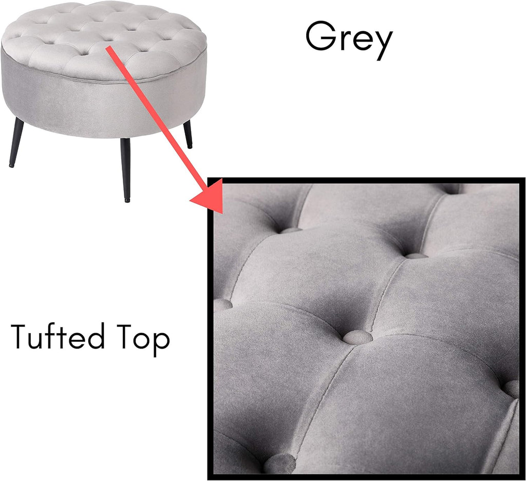 Grey Velvet Ottoman Foot Stool with Steel Legs D60369
