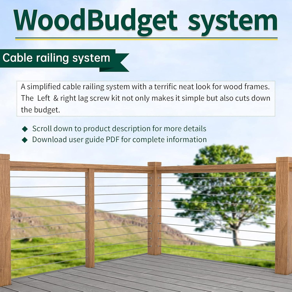 Black Cable Railing Kit 1/8 Sleeves Washer Insert Plug for Wire Rope Metal Posts T316 Stainless Steel Deck Balcony S469