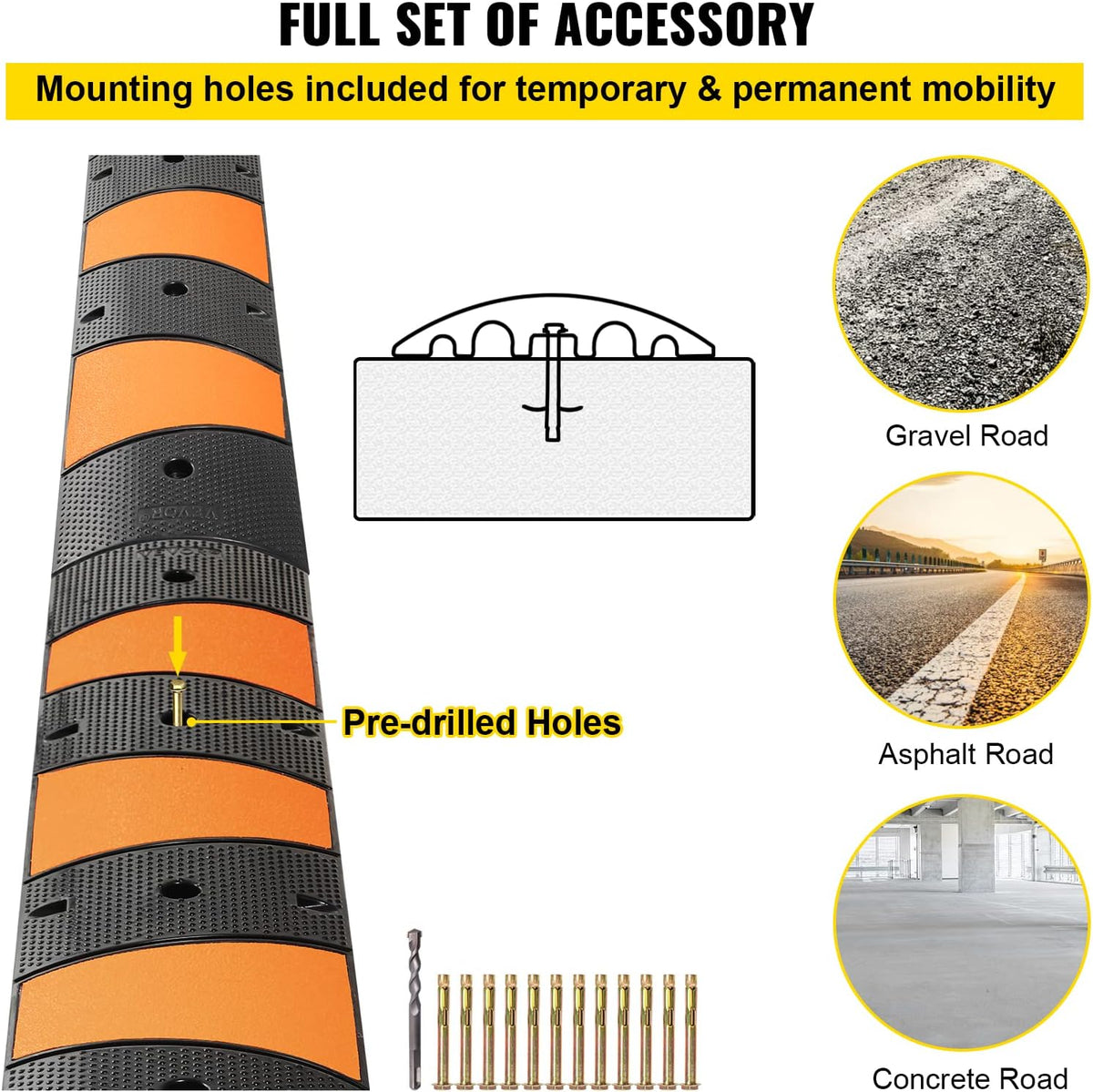 Rubber Speed Bump, 2 Pack, 72.8 Long Modular Speed Bump, 22000 LBS Load Capacity N372189