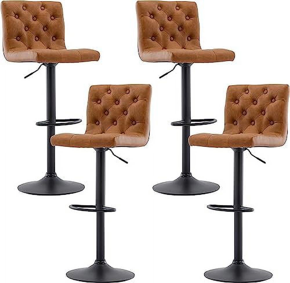 Set of 4 Adjustable Swivel Counter Height Stools with Button Tufted Back Faux Leather Upholstered Island Chairs with Footrest Black V7374