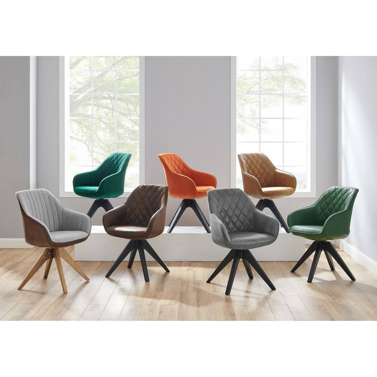 Blue Fabric Swivel Office Accent Arm Chair with Wood Legs K31044