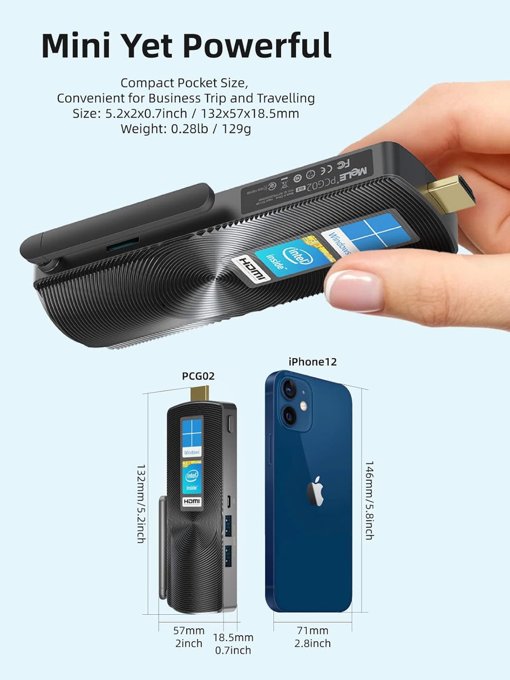 Mini PC Stick Fanless Windows 11 Pro Celeron J4125 8GB/256GB Small Computer V272