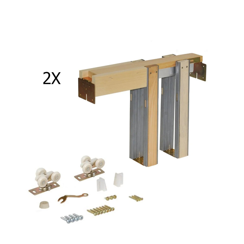 Matte White MDF Sliding French Double Pocket Doors with Kit Rail Hardware N323