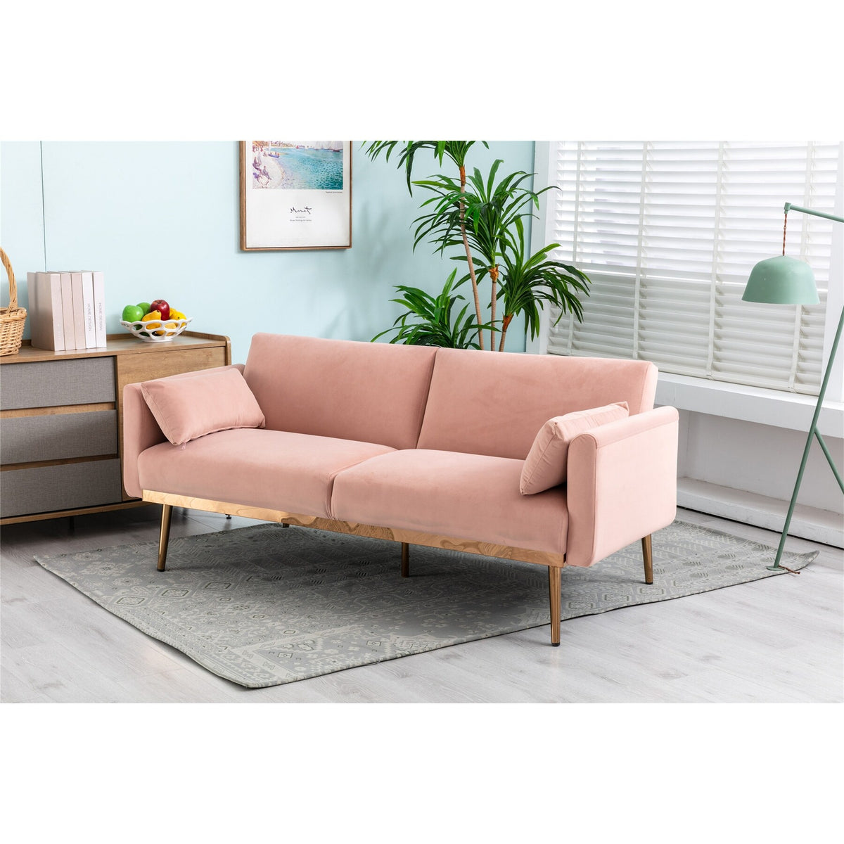 Pink Velvet Loveseat Sofa With Metal Feet M6969