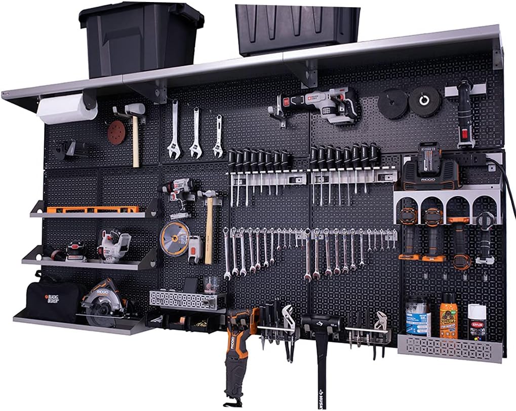 Red Metal Pegboard Wall Organization System Y90135