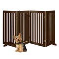 Espresso 4-Panel Freestanding Wooden Pet Gate with Walk Through Door V143300