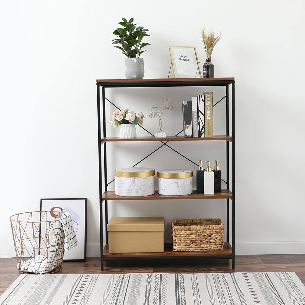 4-Tier Industrial Metal and Wood Bookcase M6135