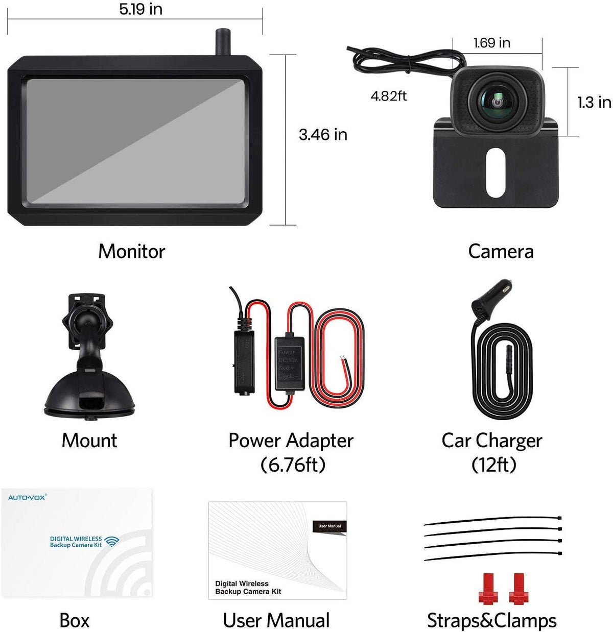720P Digital Wireless Backup Camera with 2 Cameras and 5 TFT Monitor M2540