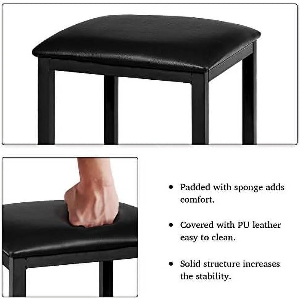 Black 3 Pieces Dining Table Set with Faux Marble Tabletop and PU Leather Stools C9628