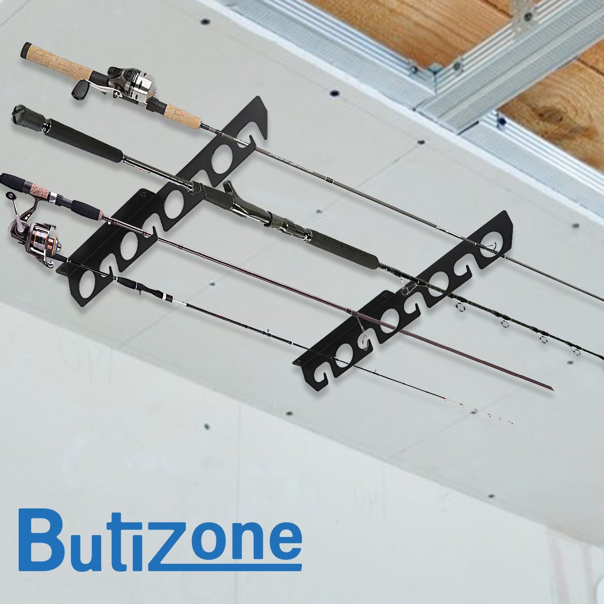 Black 2 Pack Fishing Rod Rack Wall Mount, Holds 16 Rods W646