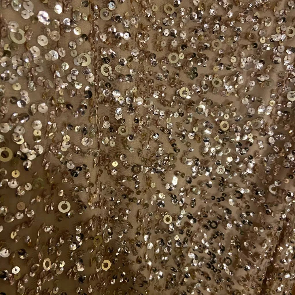 Pink Off The Shoulder Sequin Beaded Gown M4741