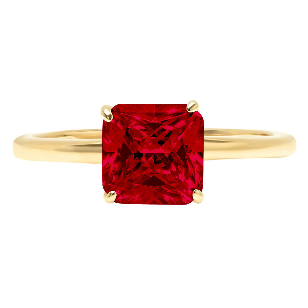2.0ct Asscher Cut Red Natural Garnet 18k Yellow Gold Solitaire Ring Size 3.5 B9680