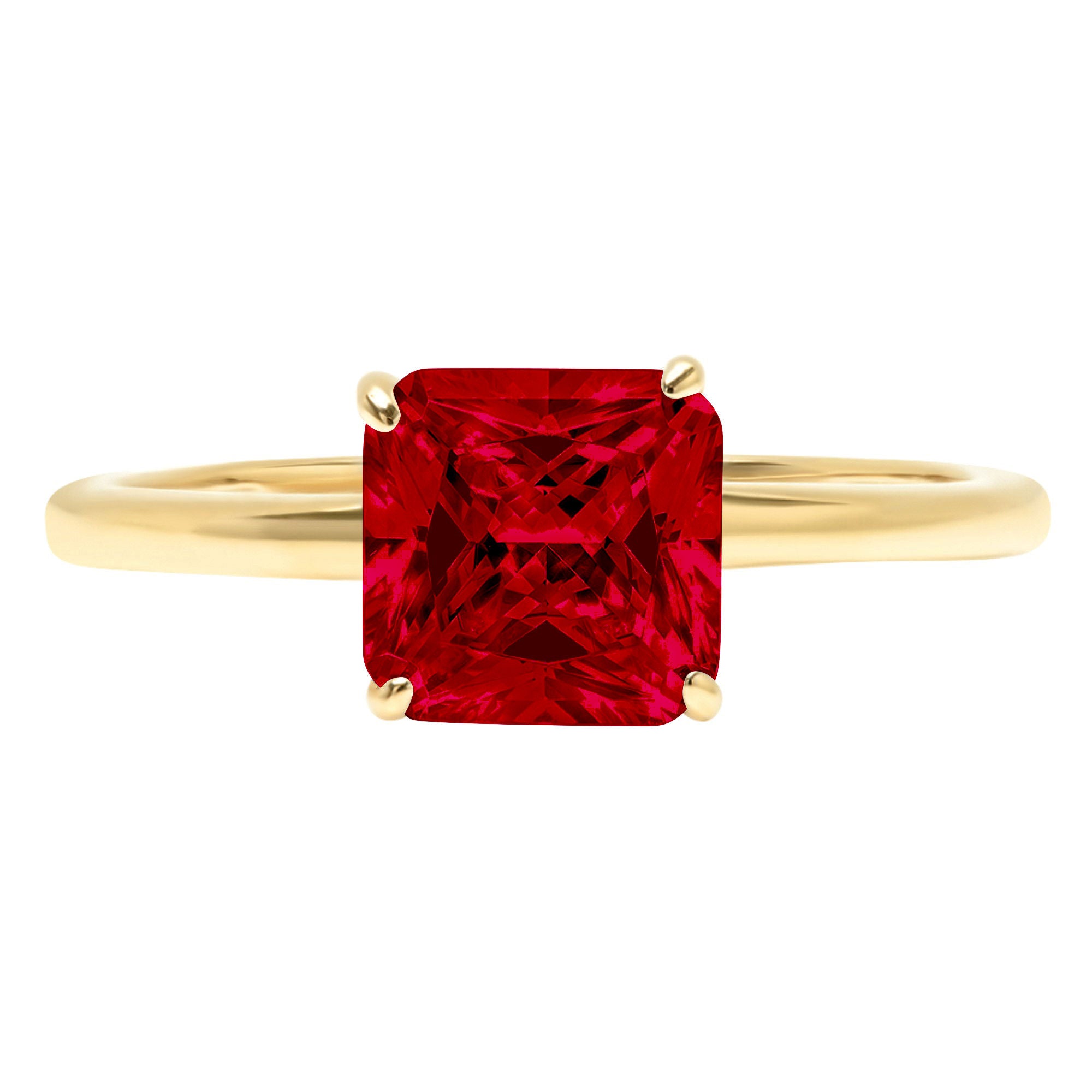 2.0ct Asscher Cut Red Natural Garnet 18k Yellow Gold Solitaire Ring Size 3.5 B9680