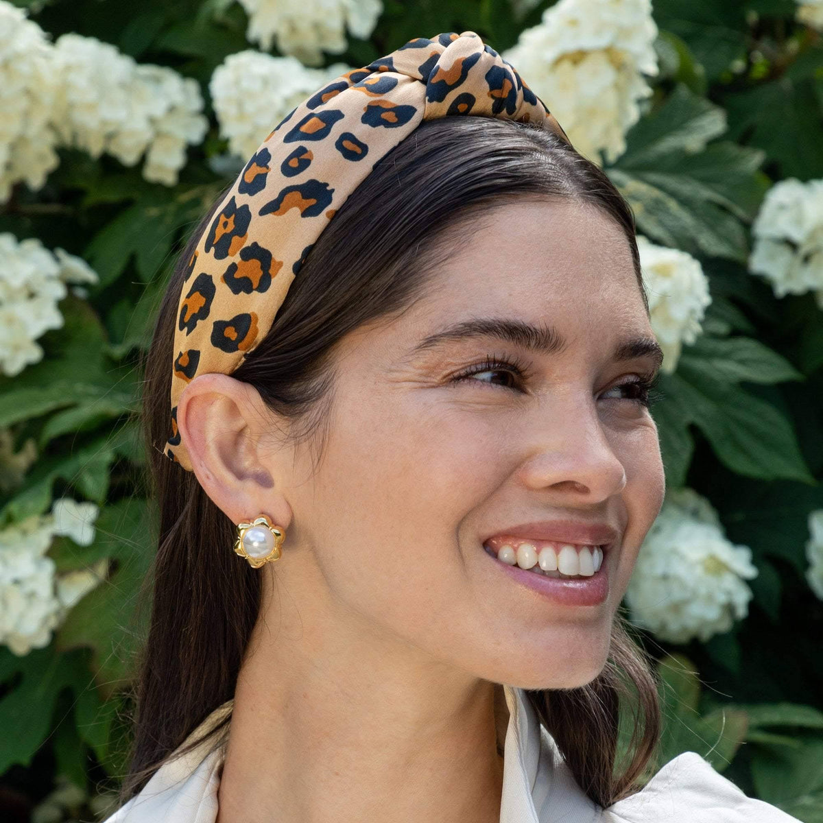 Caramel Leopard Silk Knotted Headband A140