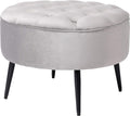 Grey Velvet Ottoman Foot Stool with Steel Legs D60369