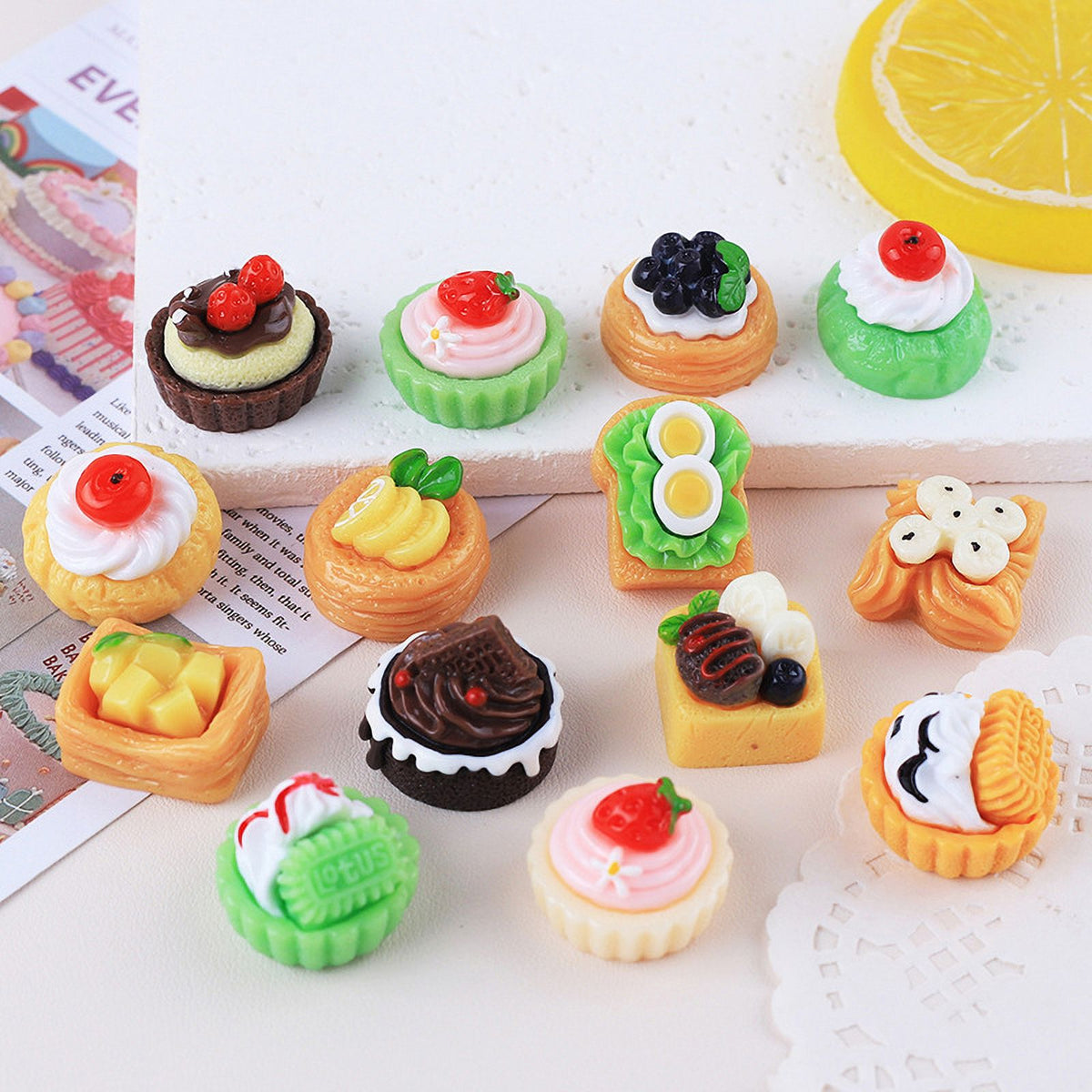10 Pcs Mini Simulation Cake Cookies Chocolate Toast Fruit Pudding Dollhouse Decorations H7945