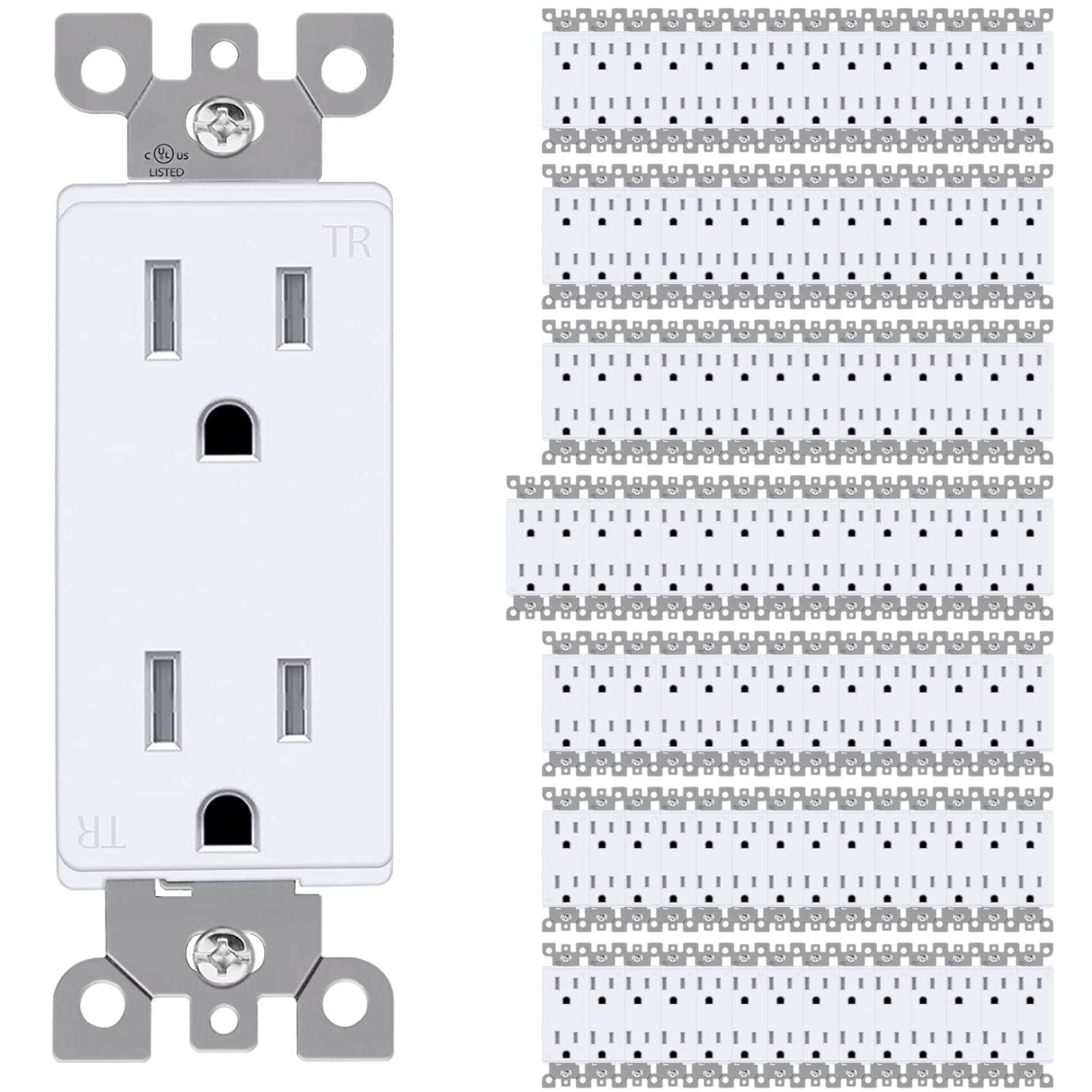 Pack of 100 White Tamper-Resistant Electrical Outlets, 15A / 125VAC / 2500W B660