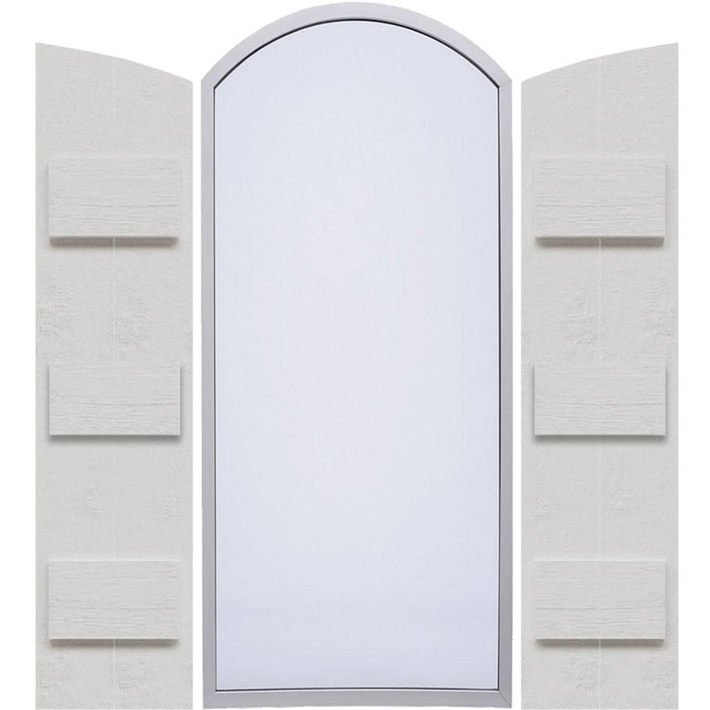 Rustic Faux Wood Shutters with Elliptical Arch Top L337869