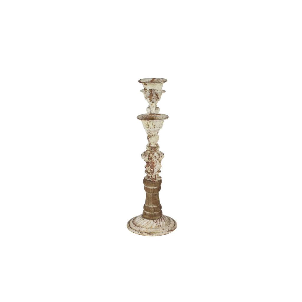 White Metal and Wood Candelabra with 3 Candle Holder R889