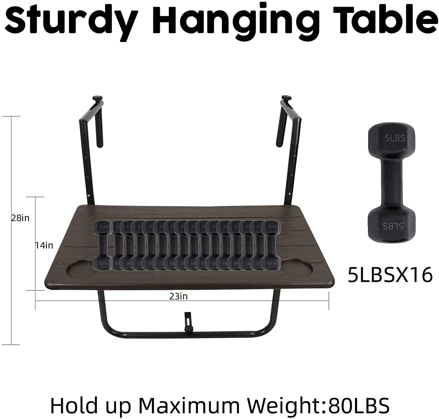 Folding Balcony Hanging Table, Outdoor Railing Bar Serving Table, Antique Wood Grain N956294