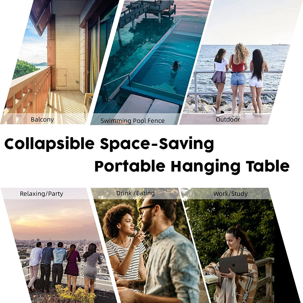 Folding Balcony Hanging Table, Outdoor Railing Bar Serving Table, Antique Wood Grain N956294