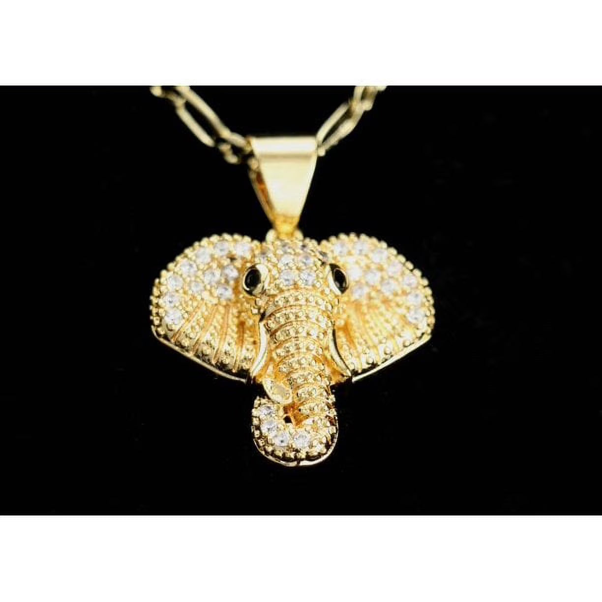 14K Bonded Gold Figaro Chain Necklace with Thai Elephant Charm O6241