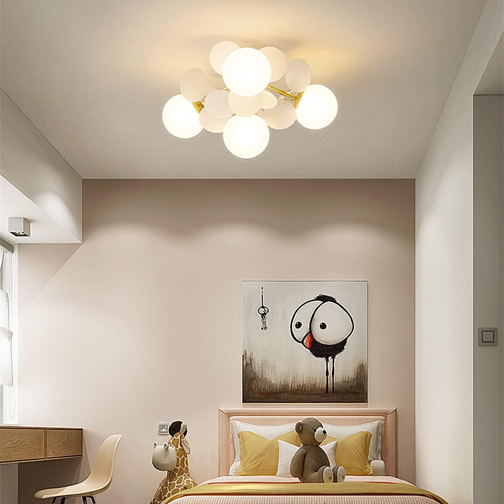 Colorful Macaron Globe Semi Flush Mount Light with Milk White Glass Shade F538665