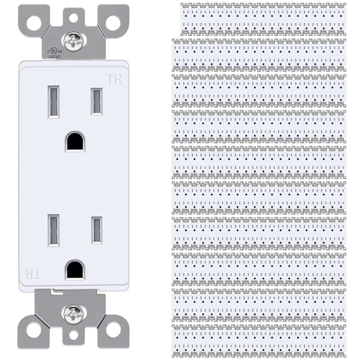 Pack of 100 White Tamper-Resistant Electrical Outlets, 15A / 125VAC / 2500W B660