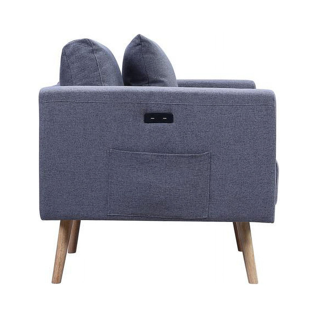 Dark Gray Linen Fabric Sofa Loveseat Set with USB Ports X934504