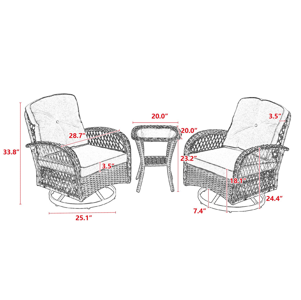3 Pc Outdoor Swivel Rocker Patio Chairs - Blue M545