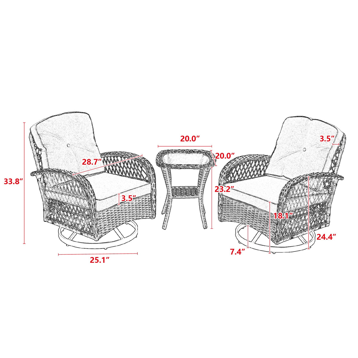 3 Pc Outdoor Swivel Rocker Patio Chairs - Blue M545