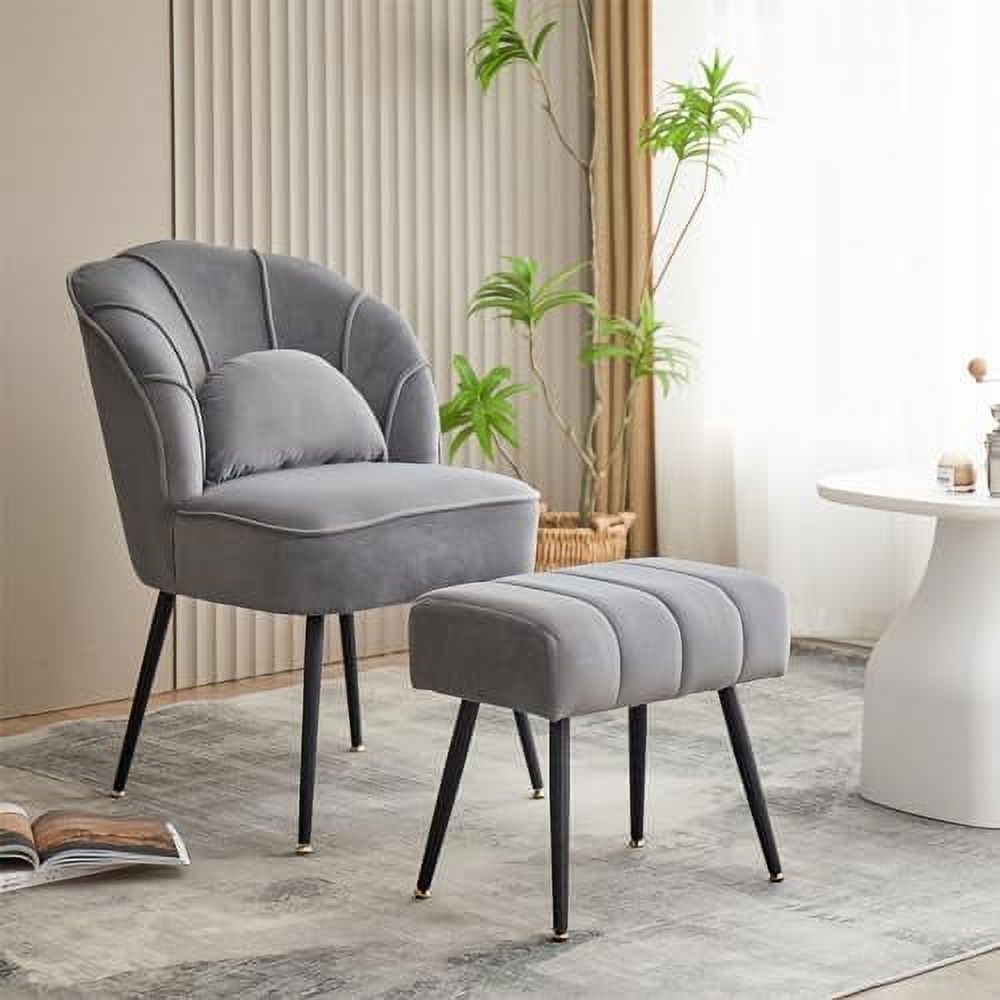 Beige Velvet Wingback Accent Chair with Ottoman N480572